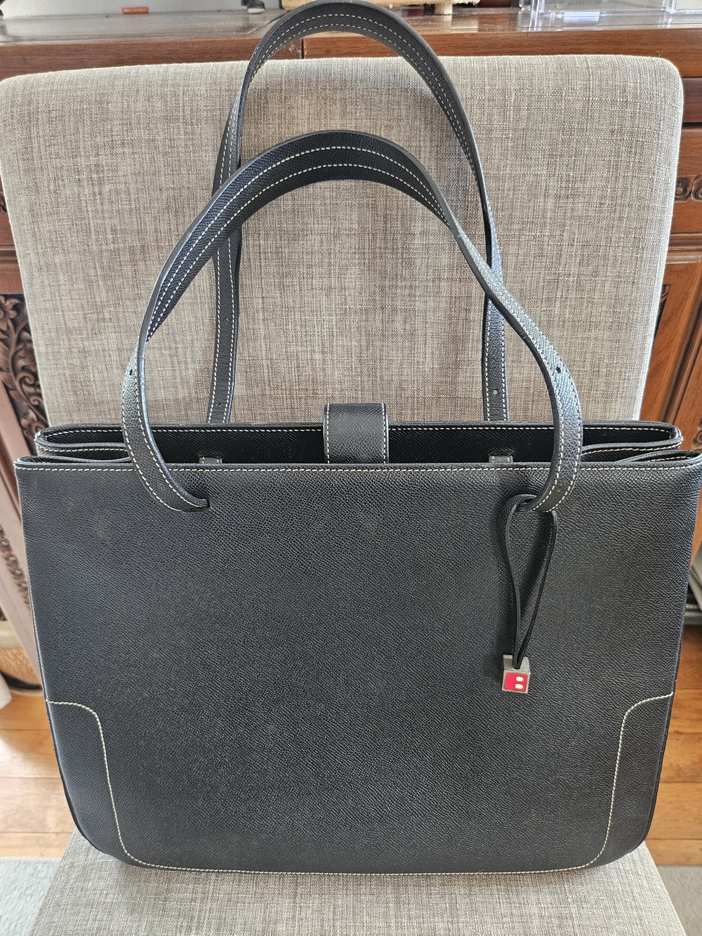 Bally Black Leather Tote with Contrast Stitching EUC